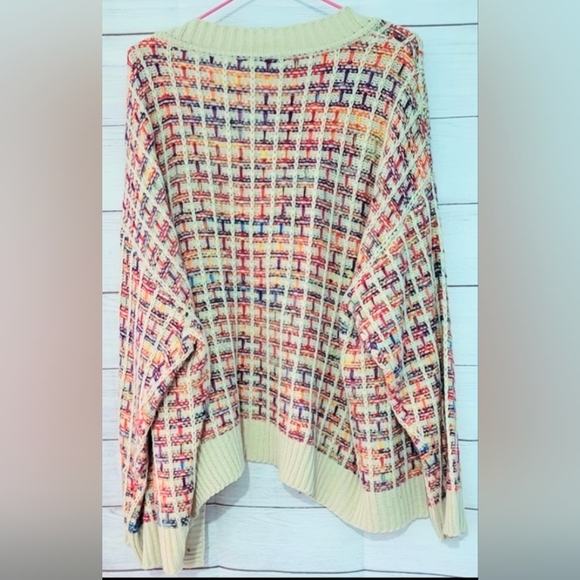 Euc Shein Curve Oatmealand Rainbow 🌈 🌈 Button front  cardigan size 3XL - Picture 2 of 7
